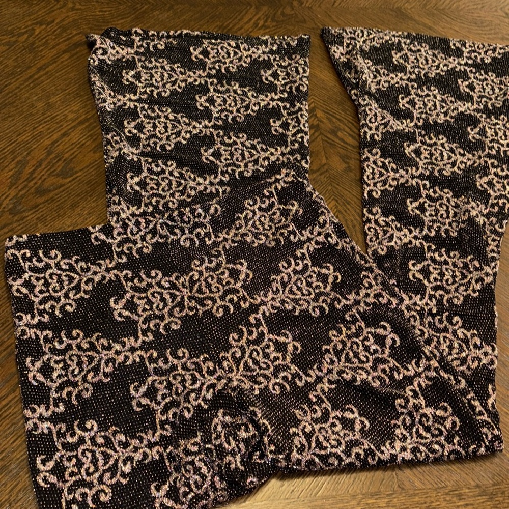 La Banga Dance Disco Flared High Waisted Leggings Black and gold Glitter